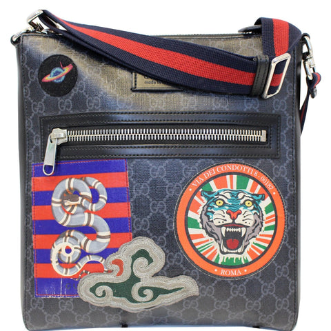 GUCCI Night Courrier GG Supreme Messenger Crossbody Bag Black/Grey