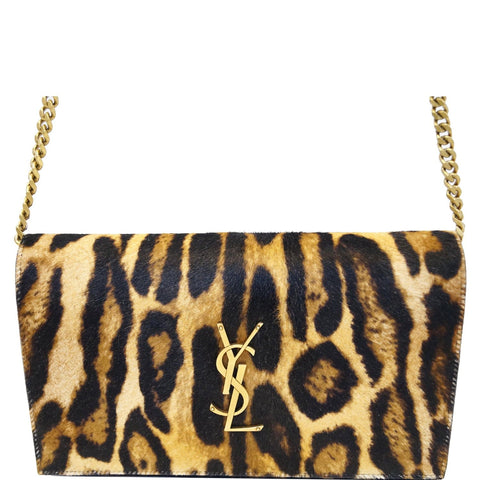 YVES SAINT LAURENT Kate Monogramme Leopard Print Shoulder Bag Black