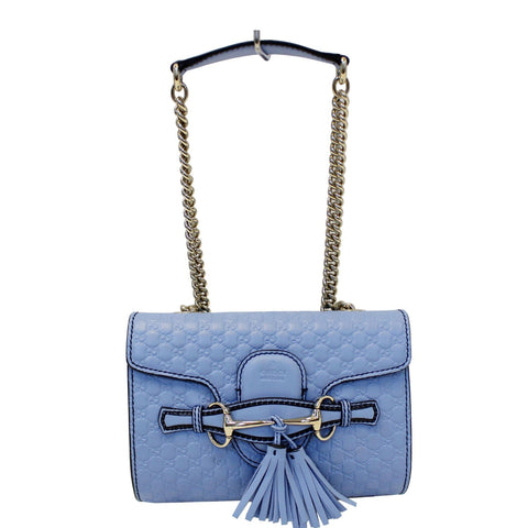 GUCCI Emily Mini Micro GG Guccissima Leather Shoulder Bag Light Blue
