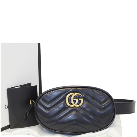 GUCCI GG Marmont Matelasse Black Leather Belt Bag 476434