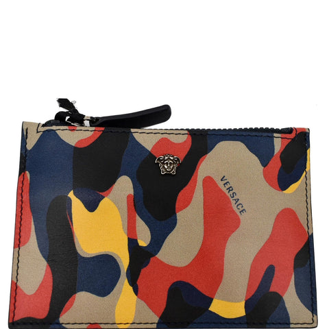 VERSACE Camo Leather Zip Key Pouch Multicolor