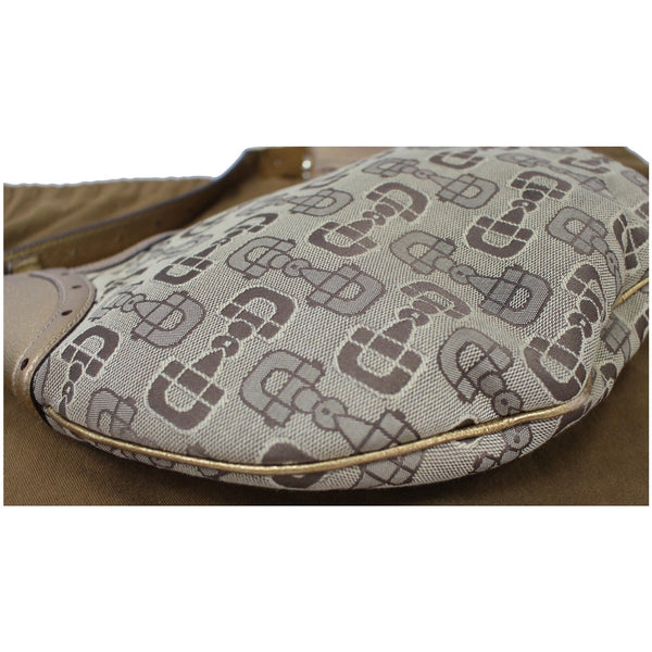 GUCCI Horsebit Print Canvas Hobo Bag Bronze 154371