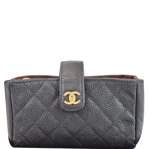 CHANEL Quilted Caviar Leather Mini Phone Holder Clutch Black