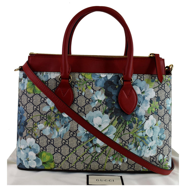 GUCCI Blooms GG Floral Supreme Canvas Leather Satchel Bag Red 546316
