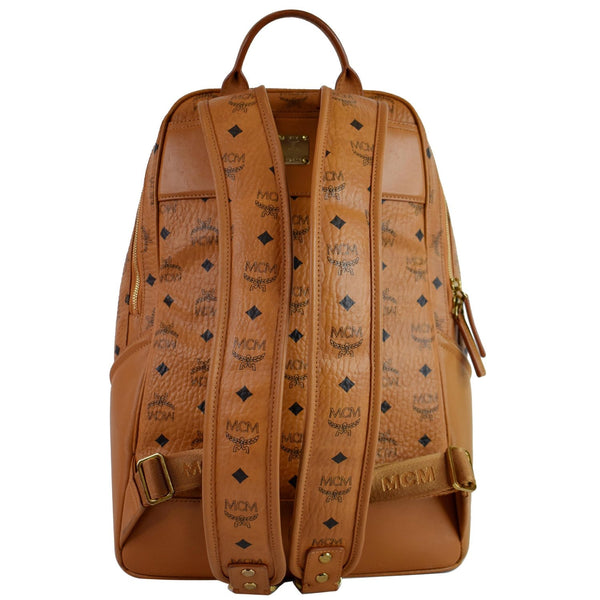 MCM Duke Visetos Medium Canvas Leather Backpack Cognac