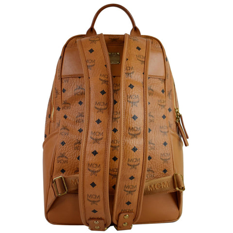 MCM Duke Visetos Medium Canvas Leather Backpack Cognac