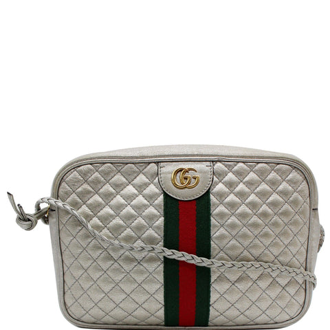 GUCCI GG Small Quilted Leather Shoulder Bag Metallic Silver 541051
