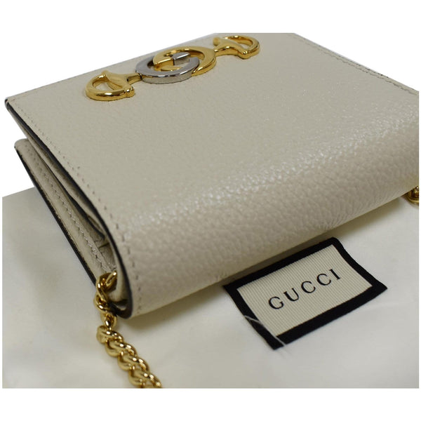 Gucci Zumi Mini Grainy Leather Chain Wallet Cream skin
