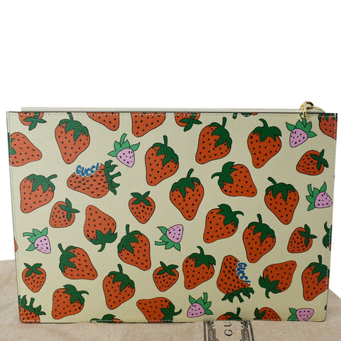 GUCCI Zumi Strawberry Printed Leather Pouch Multicolor 570728
