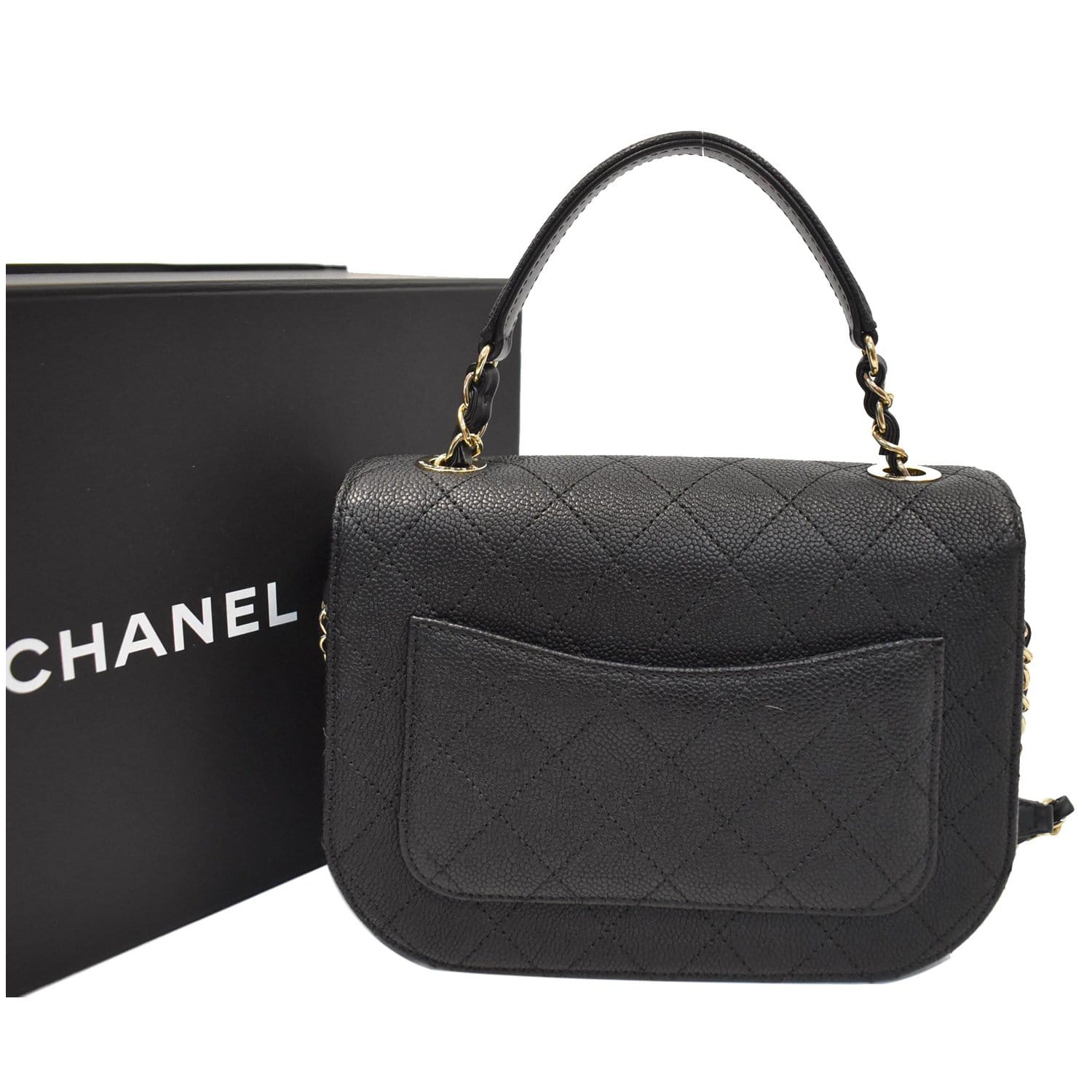 CHANEL Coco Cuba Quilted Grained Calfskin Leather Top Handle Bag Black