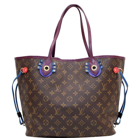 LOUIS VUITTON Neverfull MM Totem Monogram Canvas Tote Shoulder Bag Purple