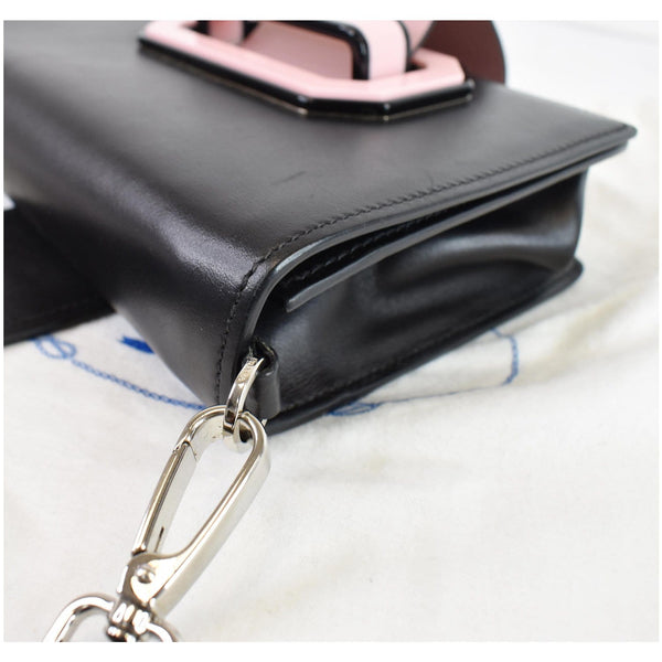 PRADA City Plex Ribbon Small Calfskin Shoulder Bag Black/Pink