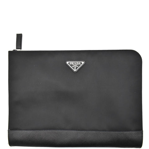 PRADA Document Nylon Leather Pouch Black