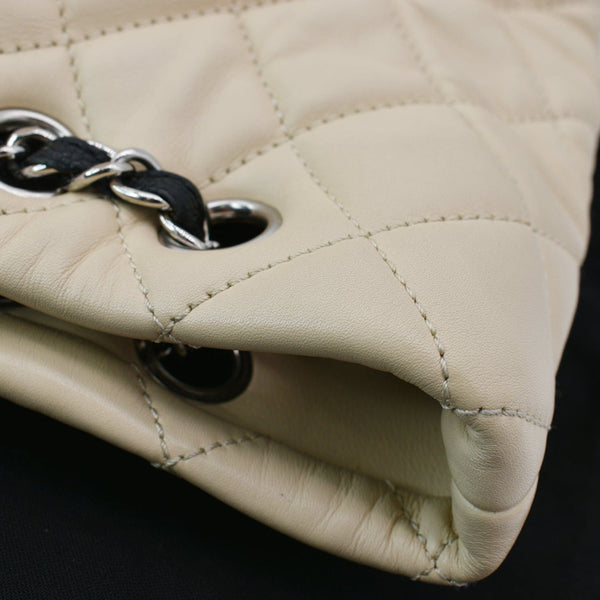 CHANEL Drawstring Large Quilted Calfskin Shopping Tote Bag Beige