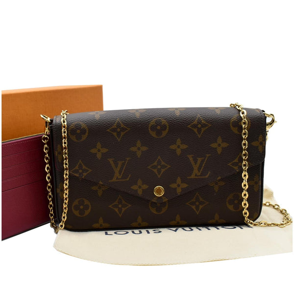 LOUIS VUITTON Felicie Monogram Canvas Pochette Crossbody Bag Brown