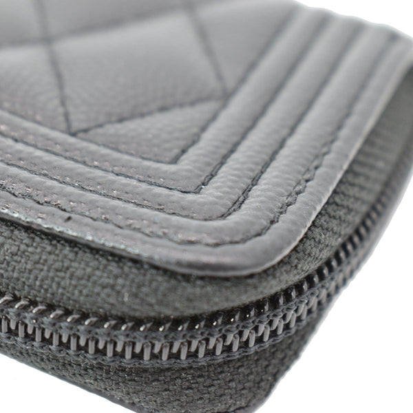 CHANEL Boy Small Zipped Quilted Caviar Coin Purse Wallet Black