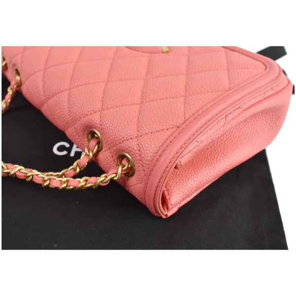 CHANEL CC Filigree Medium Quilted Caviar Leather Shoulder Bag Salmon
