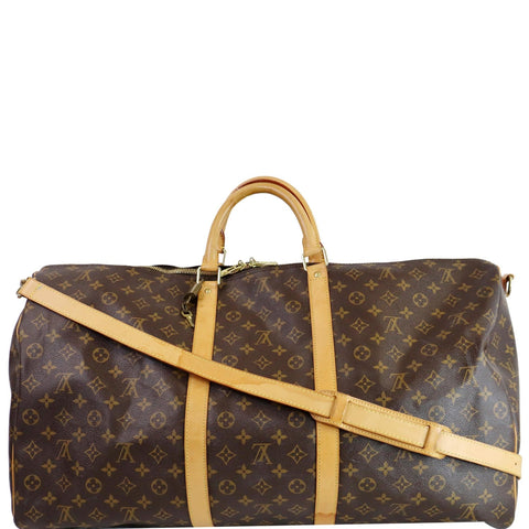 LOUIS VUITTON Keepall 60 Bandouliere Monogram Canvas Travel Bag Brown