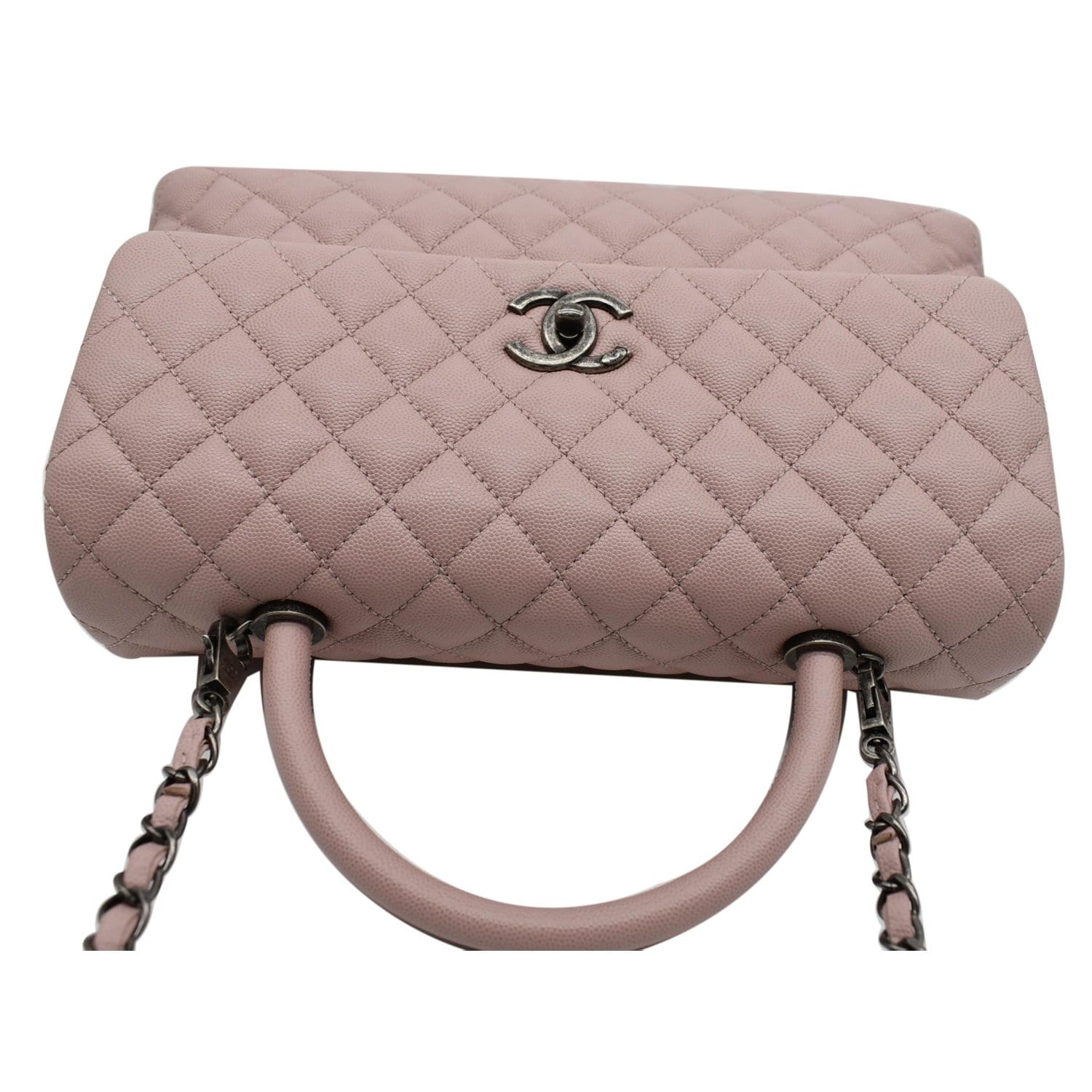 CHANEL Medium Coco Quilted Caviar Leather Top Handle Shoulder Bag Pink