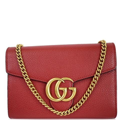 GUCCI GG Marmont Leather Crossbody Chain Wallet Red 401232