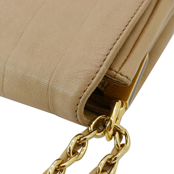 FENDI Claudia Pequin Embossed Leather Wallet Crossbody Bag Beige