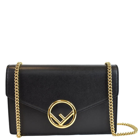 FENDI Vitello F is Envelope Leather Wallet on Chain Crossbody Bag Black
