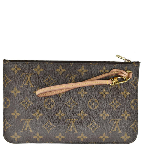 LOUIS VUITTON Neverfull MM Monogram Canvas Pochette Wristlet Pouch Brown