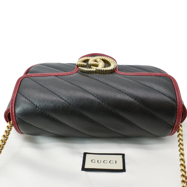 GUCCI GG Marmont Mini Matelassé Leather Shoulder Crossbody Bag Black/Cerise 574969