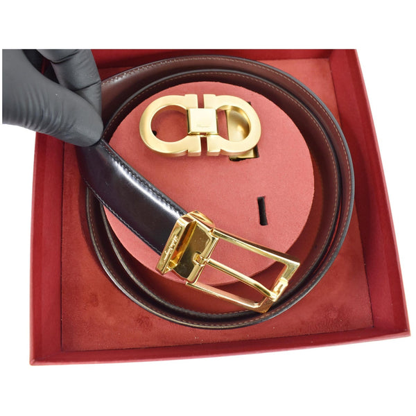 SALVATORE FERRAGAMO Gancini Buckle Reversible Belt Black Size 36