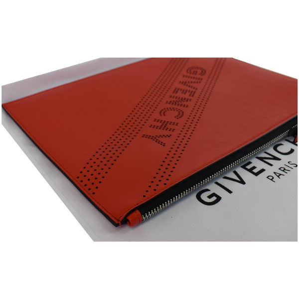 GIVENCHY Emblem Perforated Leather Pouch Bag Red
