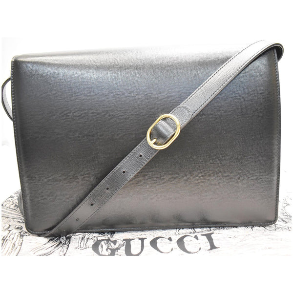 GUCCI Logo Plaque Leather Shoulder Bag Black 589471