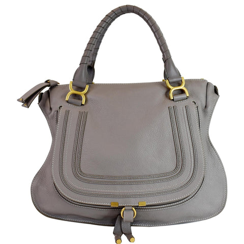 CHLOE Marcie Large Calfskin Leather Shoulder Bag Grey