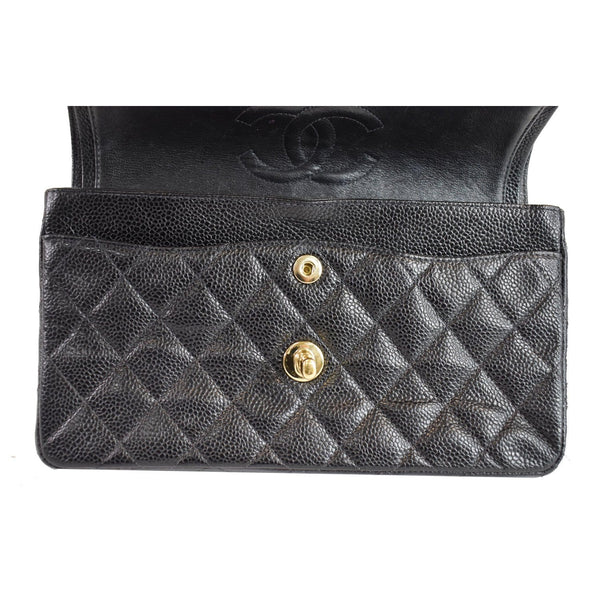 CHANEL Small Double Flap Caviar Quilted Leather Shoulder Bag Black