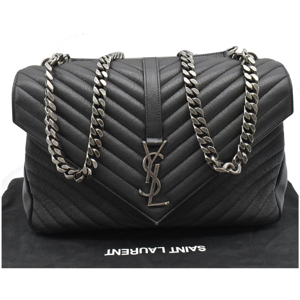 YVES SAINT LAURENT College Medium Flap Matelassé Leather Shoulder Bag Black