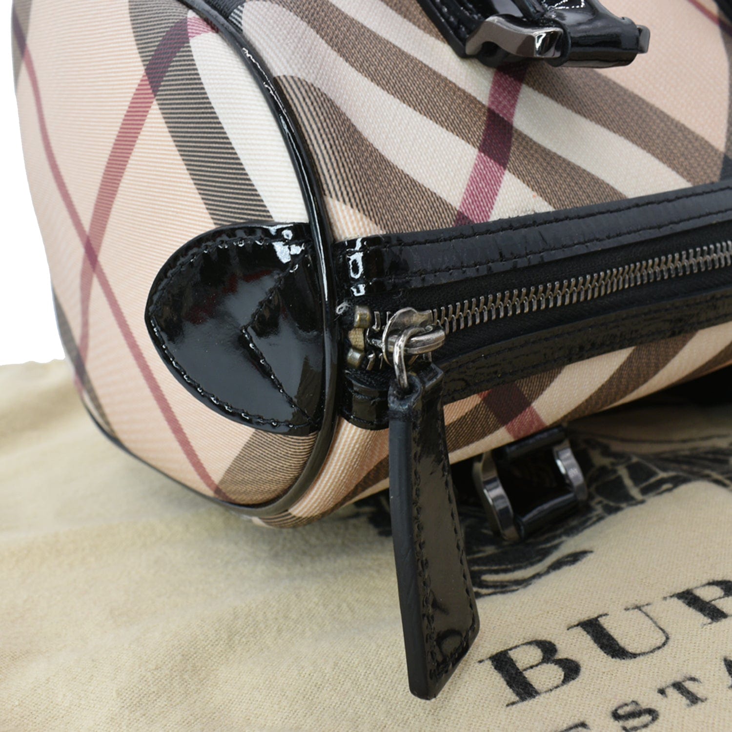 burberry walk in the rain bowler bag 2007 BURBERRY Small Chester Nova Check Patent Bowling Bag Black