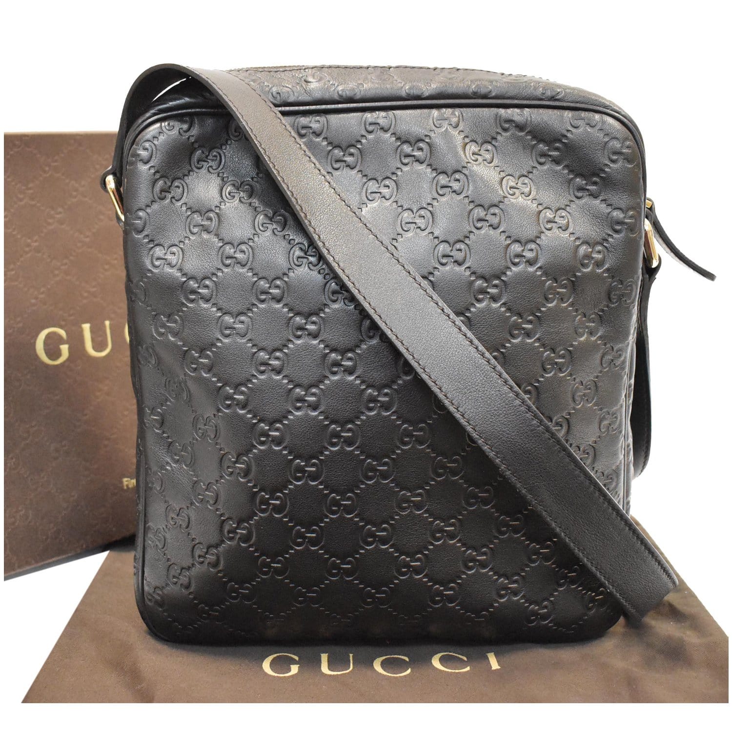 Gucci Messenger Guccissima Black in Leather with Silver-tone - US