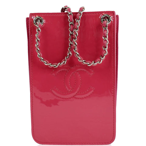 CHANEL O-Phone Holder Patent Leather Crossbody Bag Red