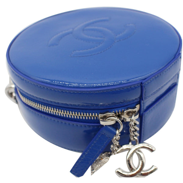 CHANEL Round as Earth Patent Leather Crossbody Bag Blue