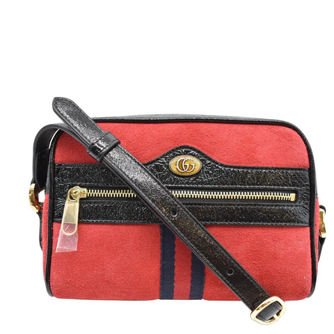 GUCCI Ophidia Mini Web Suede Leather Crossbody Bag Red 517350