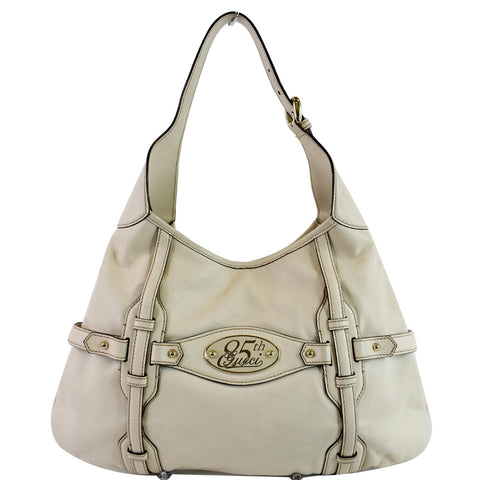 GUCCI 85th Anniversary Horsebit Leather Hobo Bag White 163804