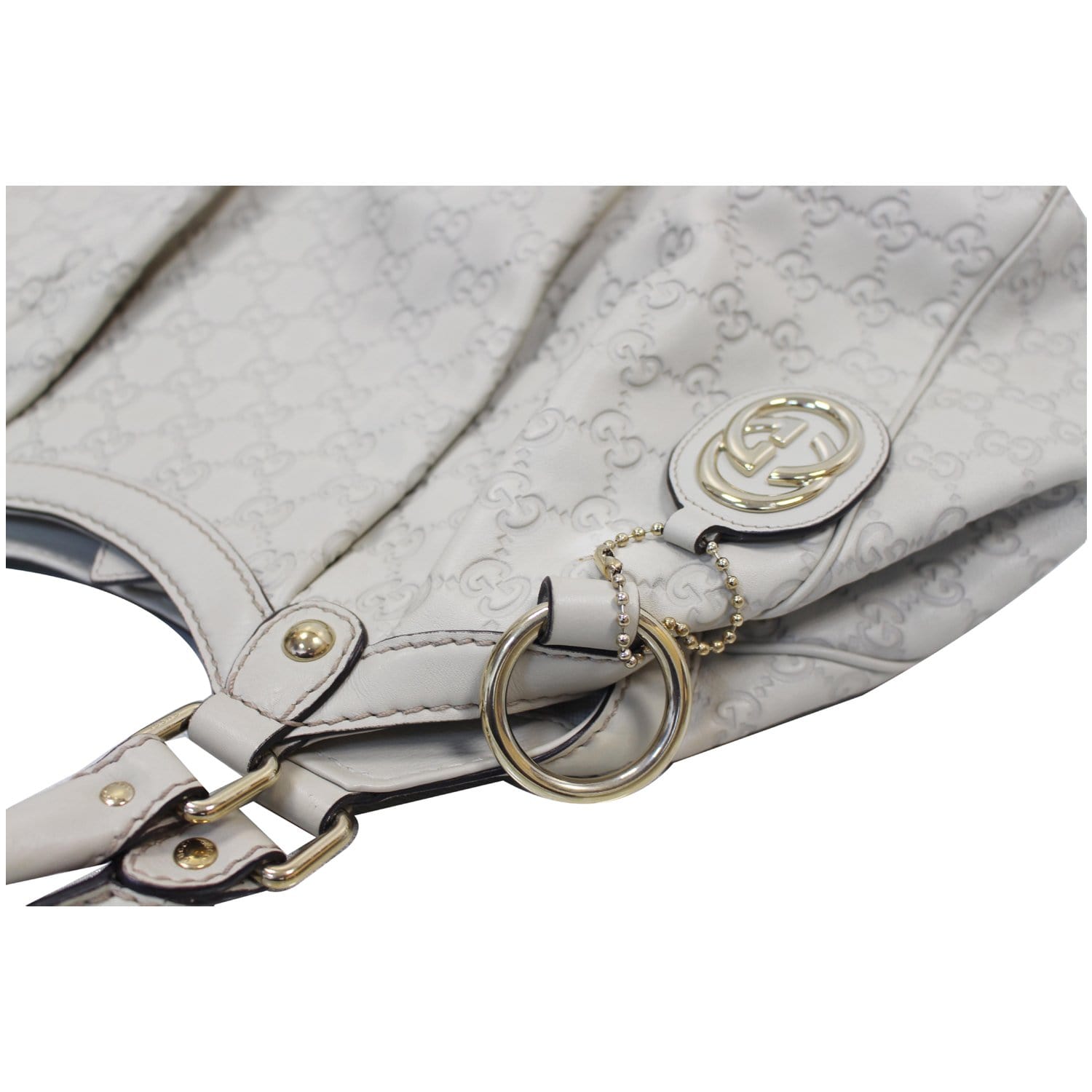 GUCCI Sukey Medium Guccissima Leather Tote Bag White 211944