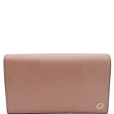 GUCCI Chain Wallet Pebbled Leather Clutch Bag Pink 466506