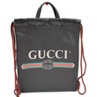 GUCCI Logo Print Calfskin Leather Drawstring Backpack Bag Black 523586
