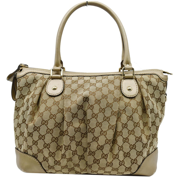 GUCCI Sukey GG Canvas Top Handle Satchel Bag Beige 285730