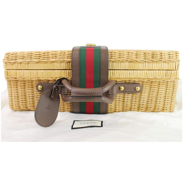 Gucci Neutral Wicker Suitcase Handbag - Tan Color | front full view