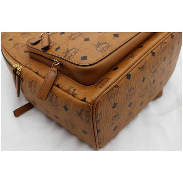 MCM Stark Medium Visetos Monogram Canvas Backpack Bag Cognac Red