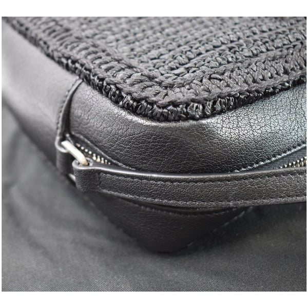 YVES SAINT LAURENT Lou Camera Raffia Canvas Crossbody Bag Black