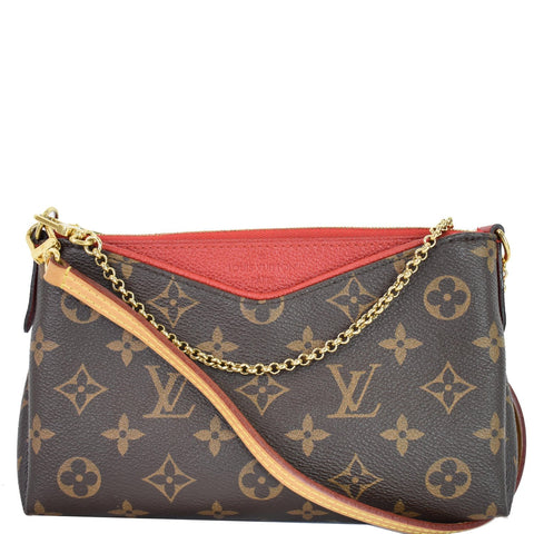 LOUIS VUITTON Pallas Clutch Monogram Canvas Crossbody Bag Brown