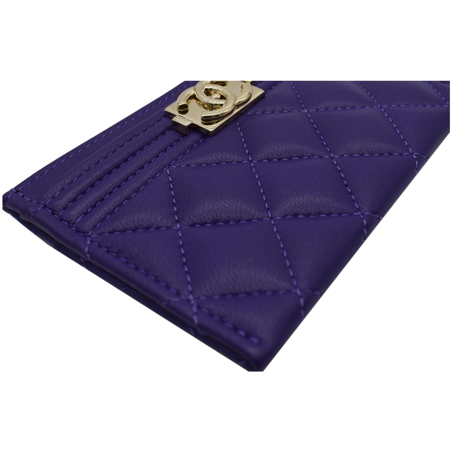 CHANEL Boy Leather Card Holder Purple