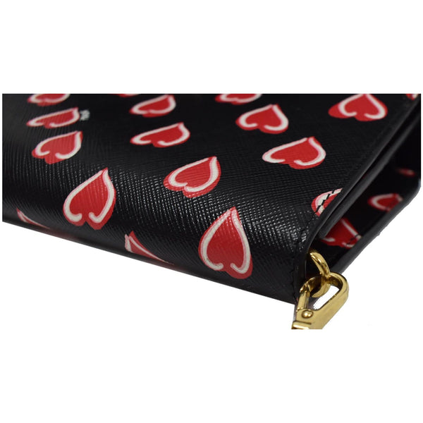 Prada Saffiano Heart Print Long Leather Wallet on Chain bag